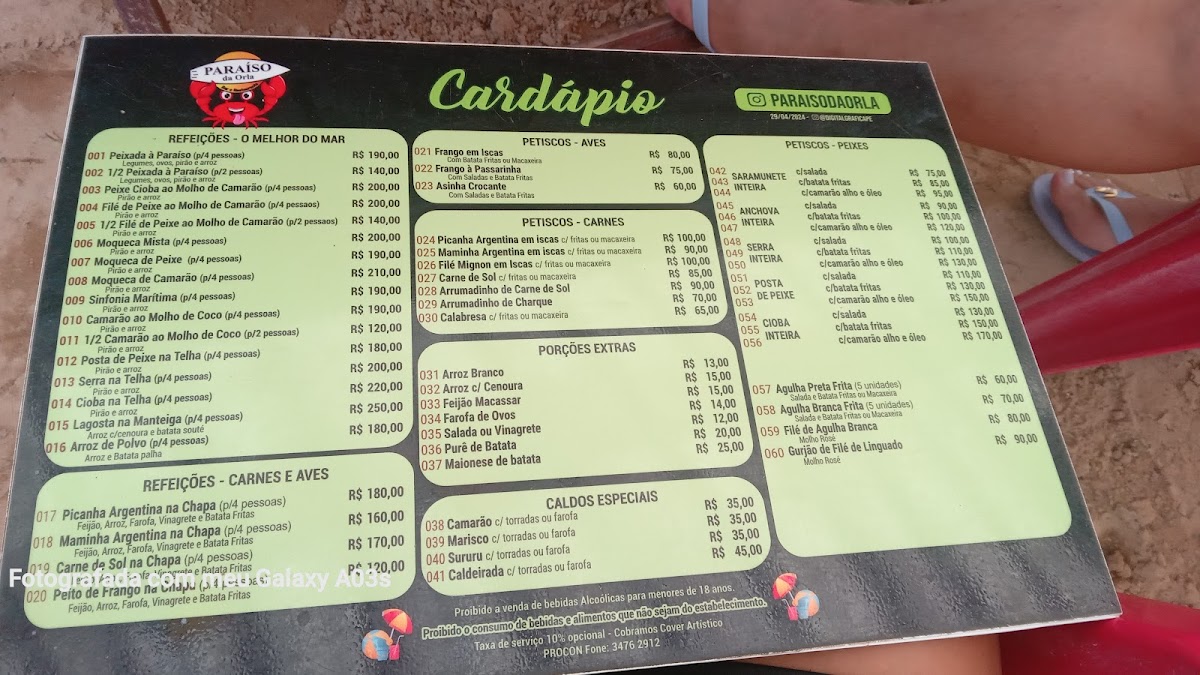 Menu Paraiso Da Orla Bar E Restaurante-1